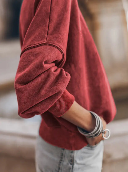 Women's Acid Washed Crewneck Sweatshirt - Red