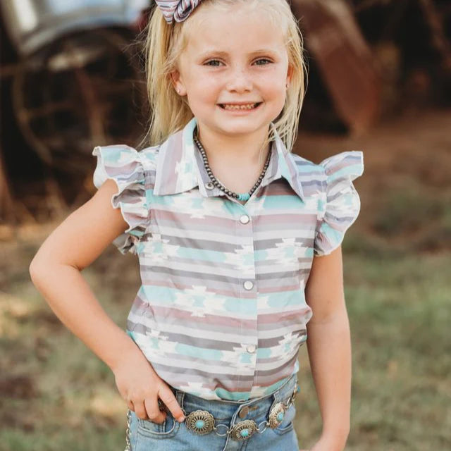 Girl's Shea Baby Teal Aztec S/S Pearl Snap