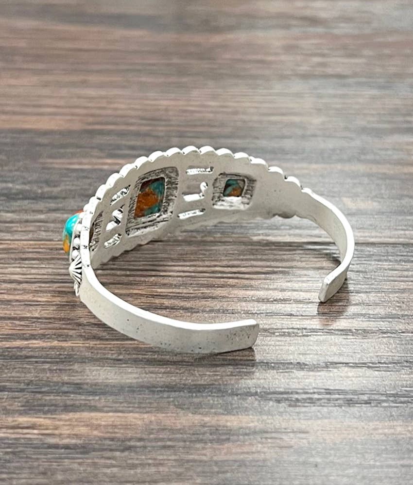 Western Square Gemstone Cuff Bracelet
