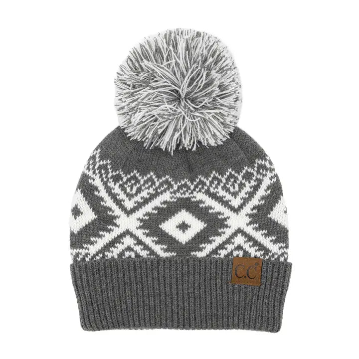 C.C. C.C Aztec Beanie Hat with Knit Pom
