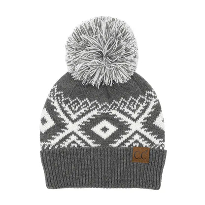 C.C. C.C Aztec Beanie Hat with Knit Pom