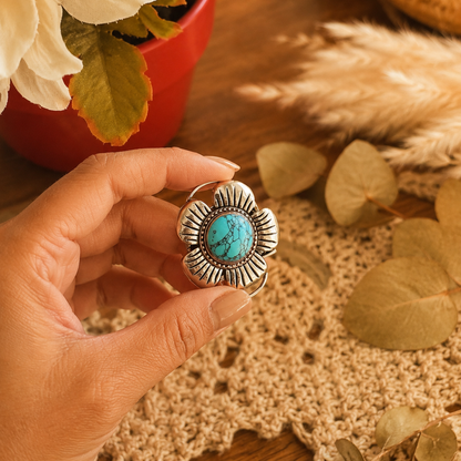 Flower Turquoise Skinny Mini Scarf Slide