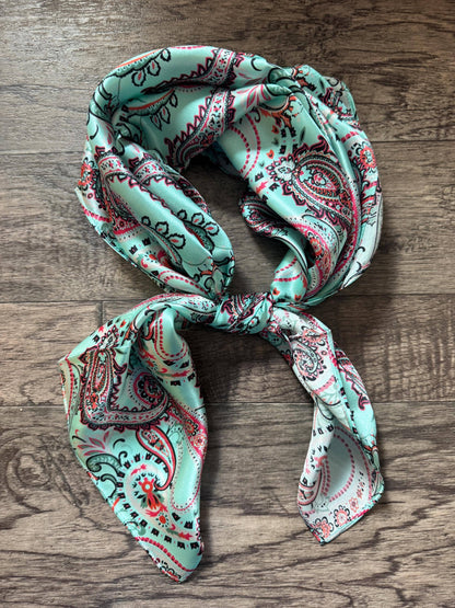 100% Silk Wild Rag Classic Paisley in Turquoise by Double B Wild Rags