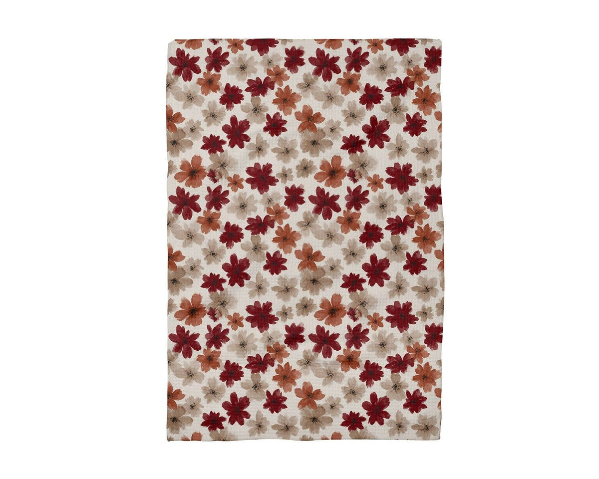 Fall Rust Red Wildflower Kitchen Waffle Towel