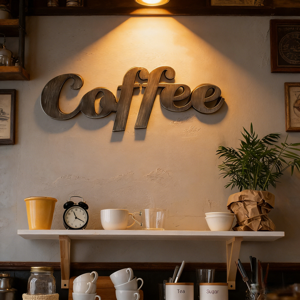 3D Coffee Cutout Lettering Metal Wall Hanging Sign Decor