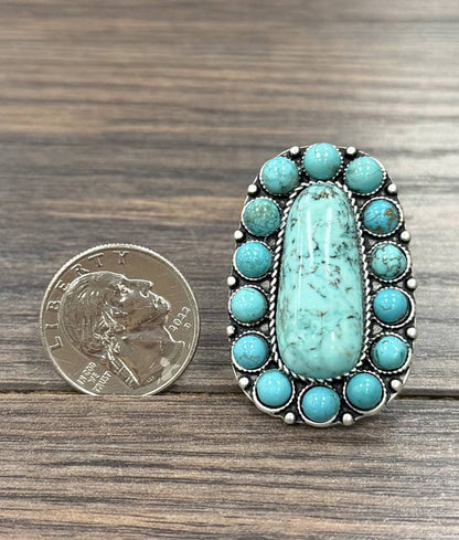 Big 2" Western Turquoise Adjustable Ring