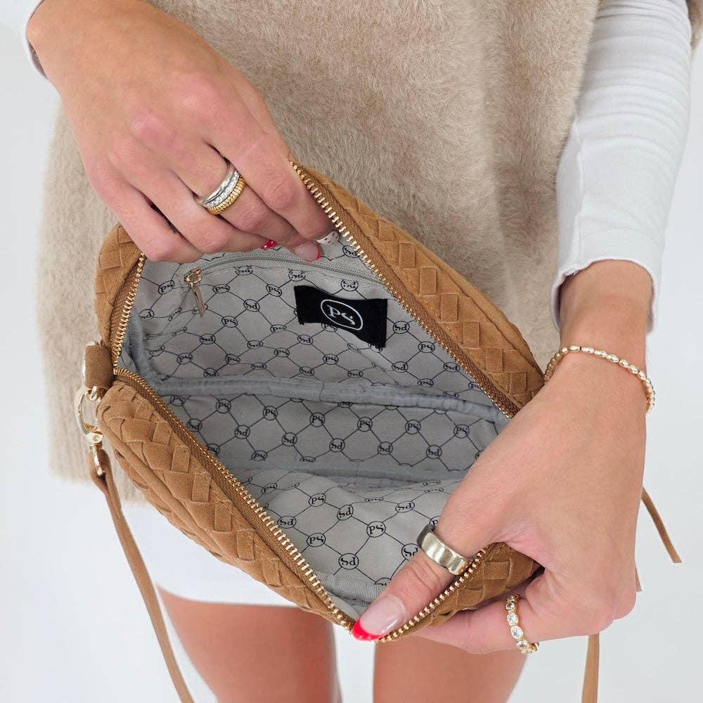 Willow Suede Woven Crossbody Bag - Olive