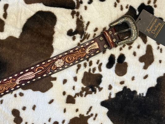 Women's American Darling Maroon Floral Scroll Belt