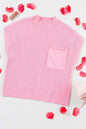 Women's Ribbed Short-Sleeve Mock Neck Sweater - Pink