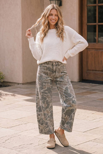 Women's Camo Wide Leg Denim Pants