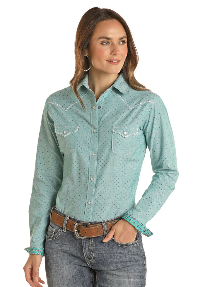 Women's Panhandle Rough Stock Turquoise Snap Shirt