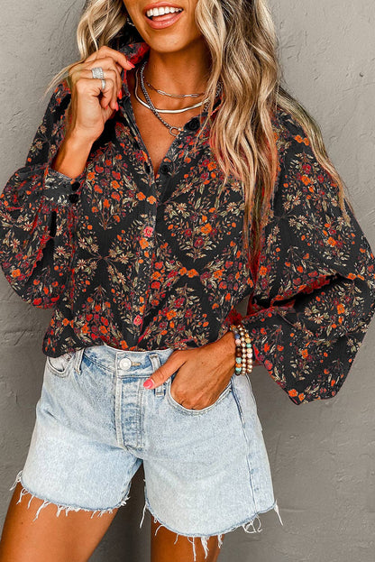 Women's Aesthetic Floral Puff Sleeve Shirt