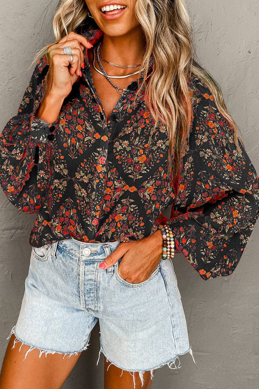 Women's Aesthetic Floral Puff Sleeve Shirt
