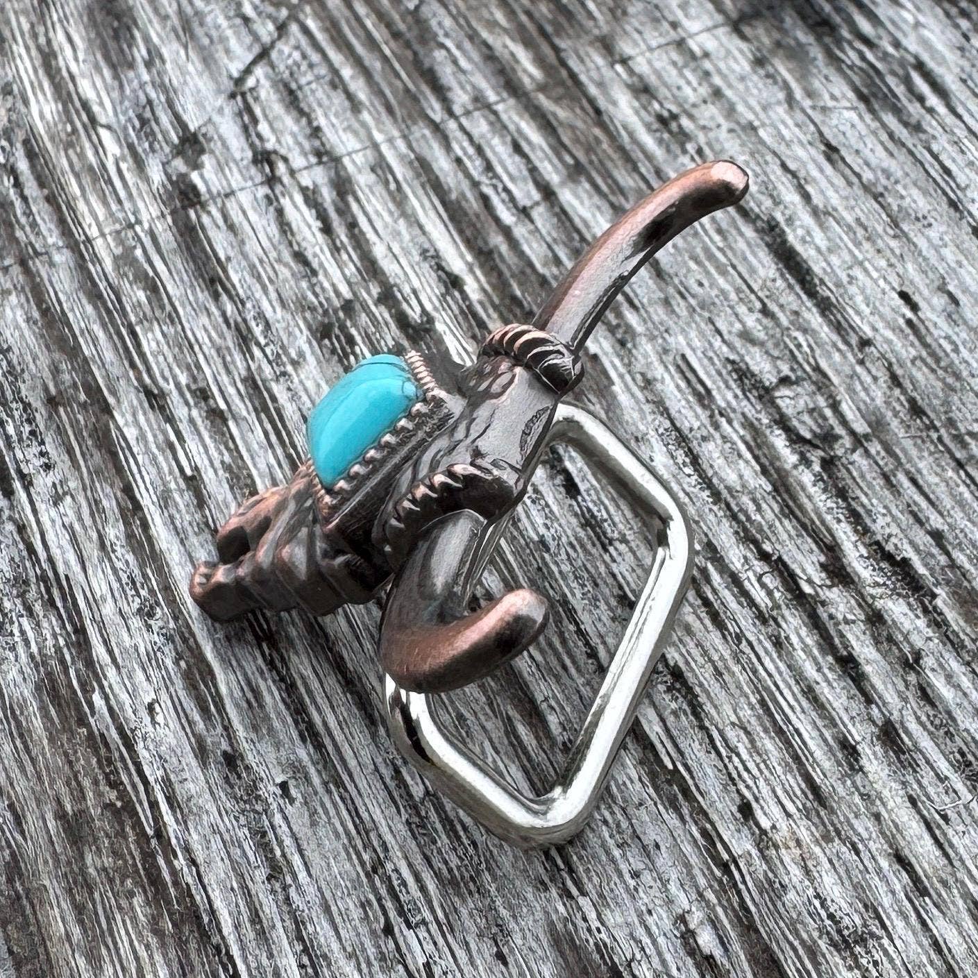 Wild Rag Slide Steer Skull with Faux Turquoise Center by Double B Wild Rags