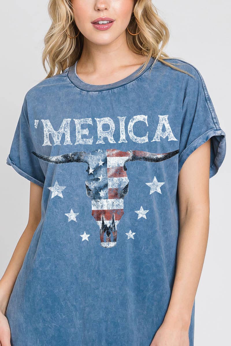 America Cow Skull Mineral Graphic Dress