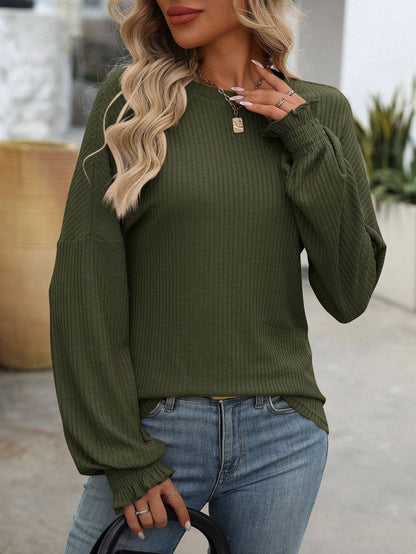 Women’s Ribbed Knit Crewneck - Army Green
