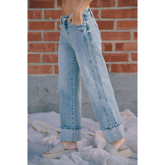 Women's Straight Jeans with Side Stitching Detail