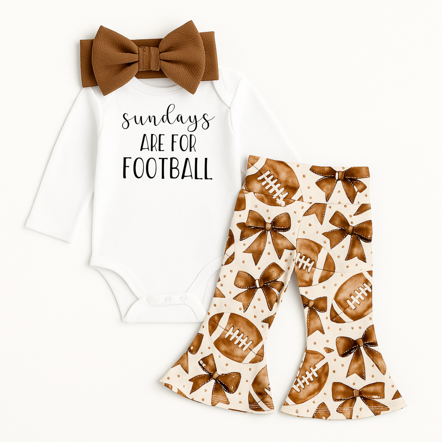Girl's Football Bows Baby Bell Bottom Outfit