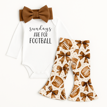 Girl's Football Bows Baby Bell Bottom Outfit