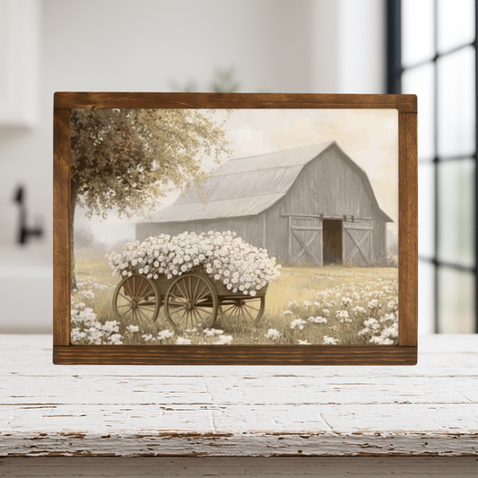 White Blossom Barn Framed Print