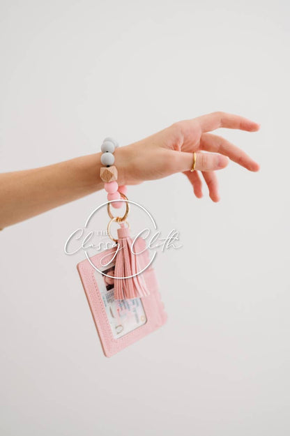 Wristlet Keychain Wallet - Peachy Pink