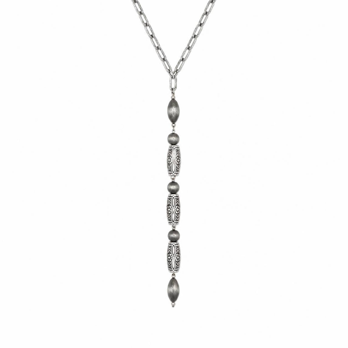 Antique Silver Western Beaded Drop Necklace