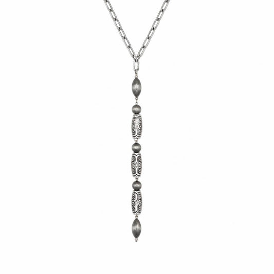 Antique Silver Western Beaded Drop Necklace