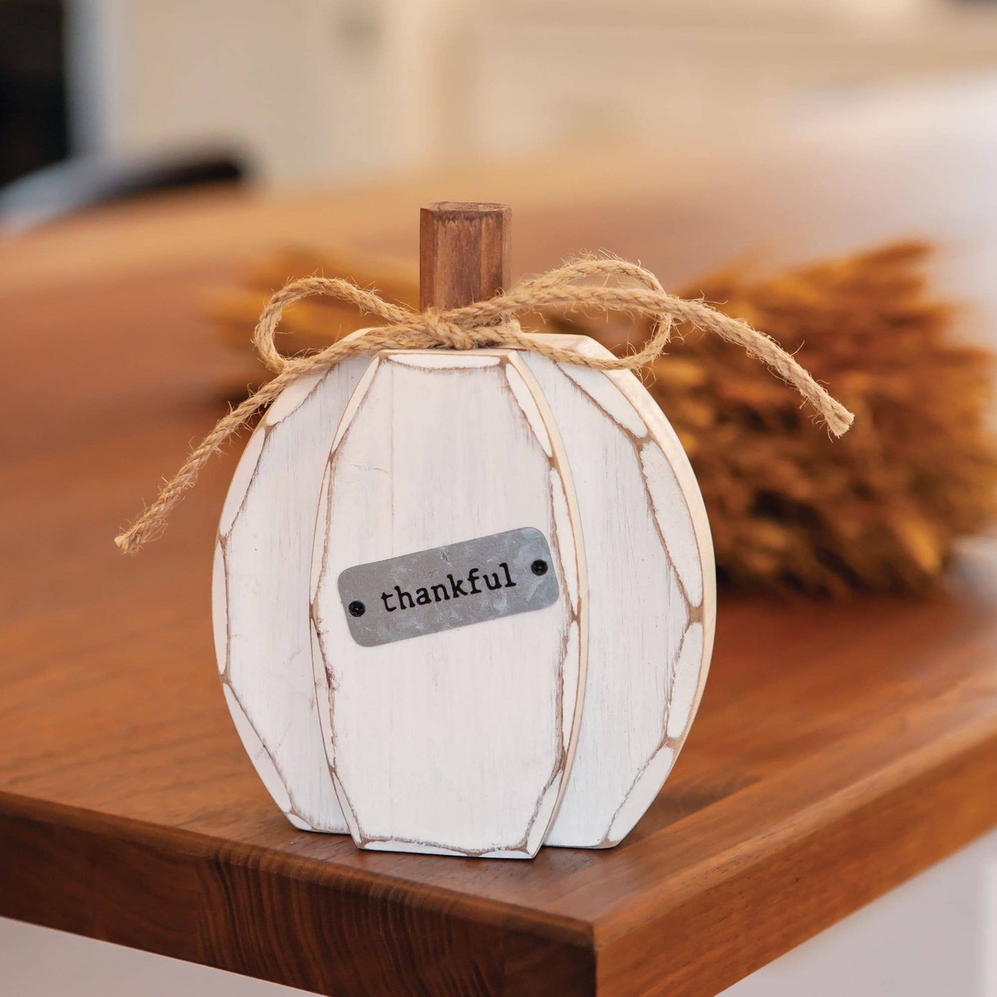 White Chunky 'Thankful' Pumpkin Sitter