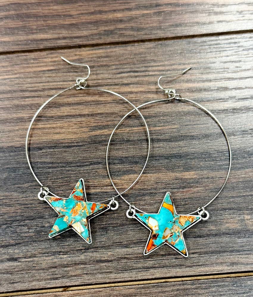 Western Star Gemstone Hoop Earrings
