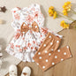 Girl's Floral Bowknot Top Polka Dots Pants Set