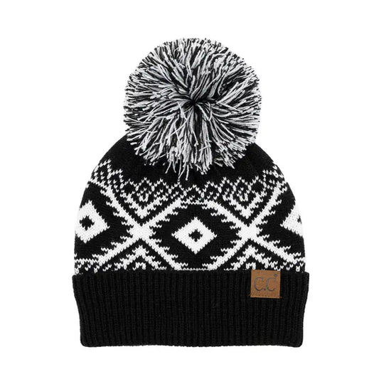 C.C. C.C Aztec Beanie Hat with Knit Pom