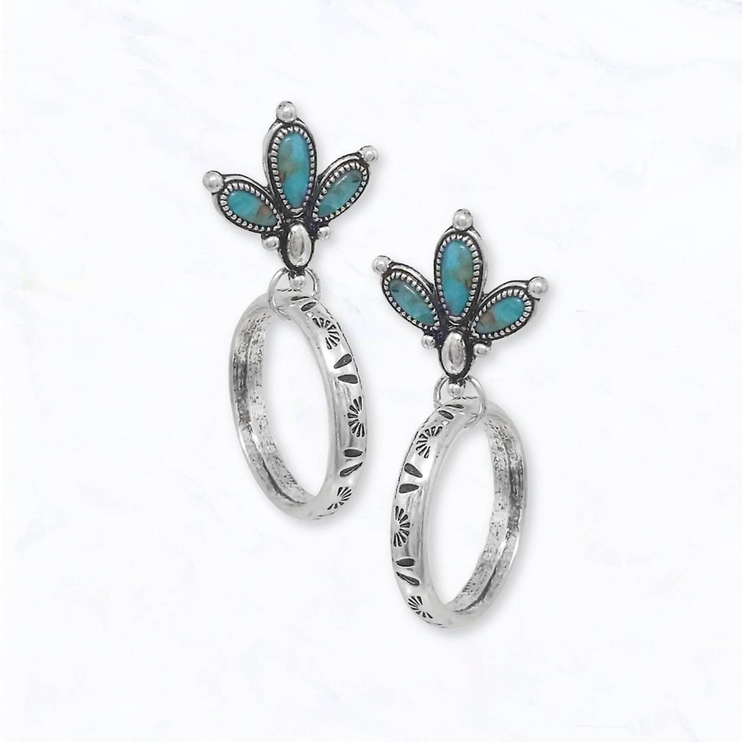 Western Turquoise Hoop Drop Earrings