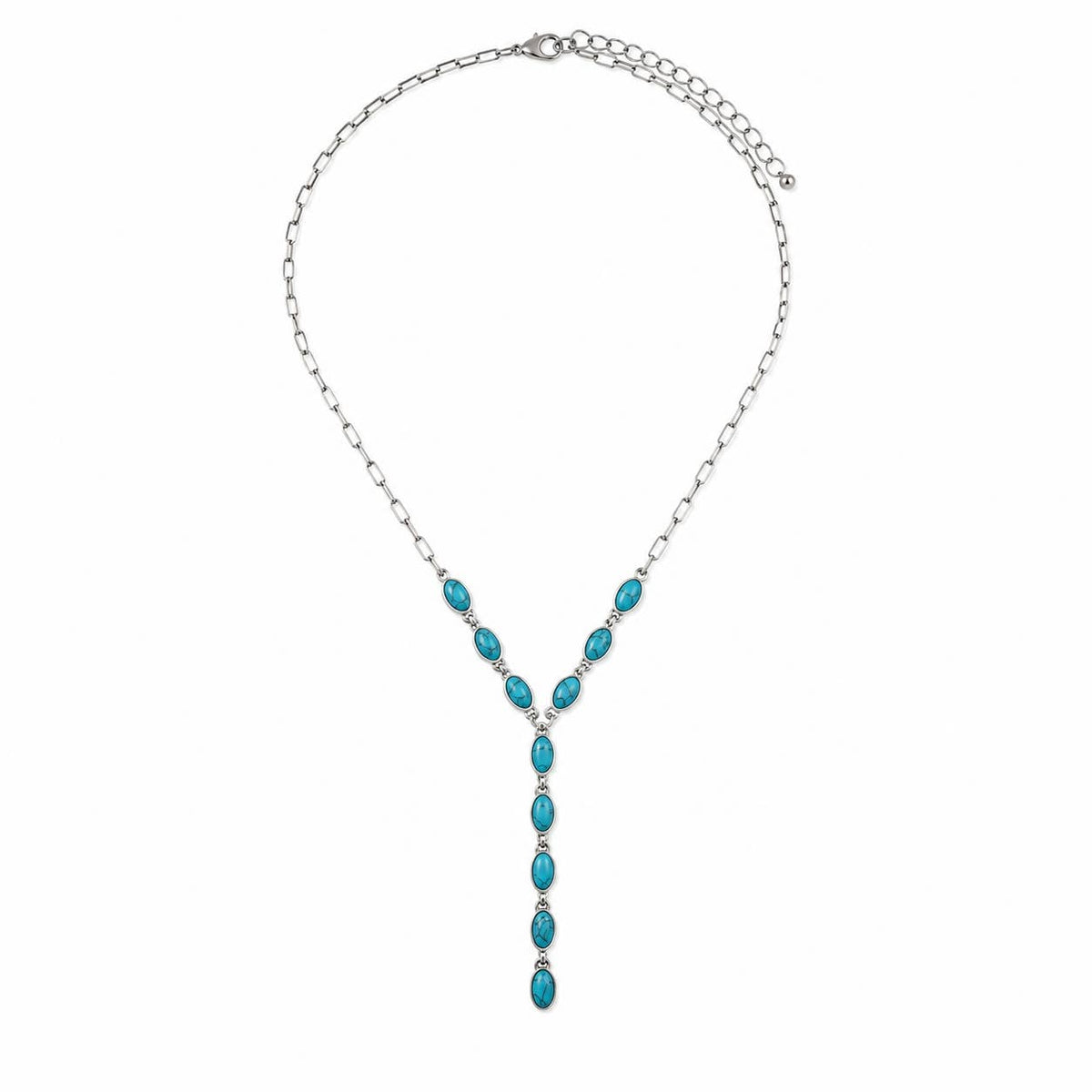 Turquoise Y Drop Necklace - Silver