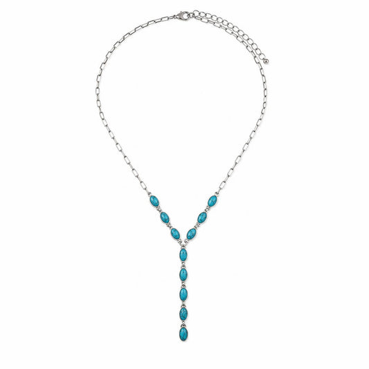 Turquoise Y Drop Necklace - Silver