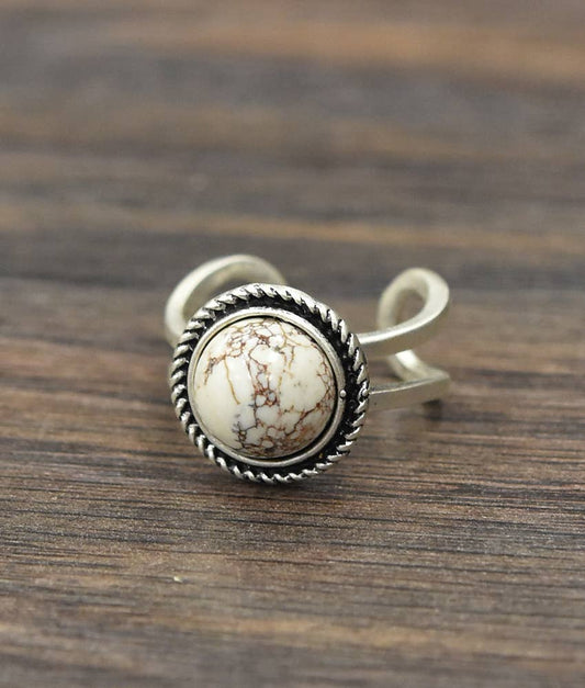 White Circle Turquoise Adjustable Ring