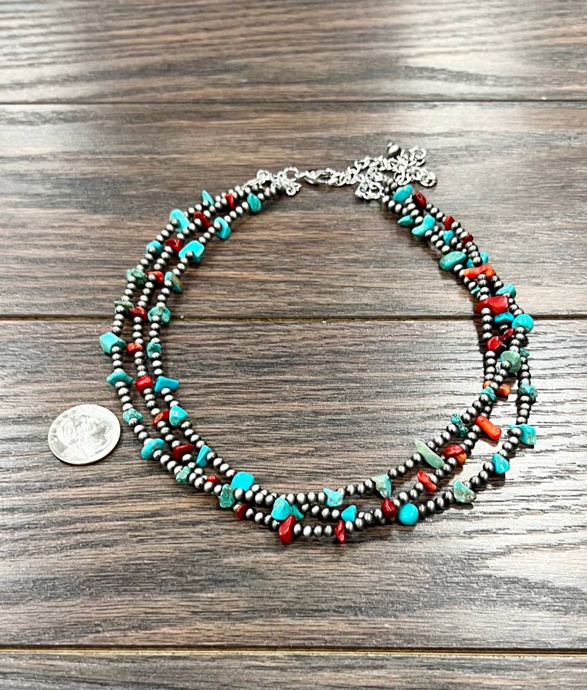 Western Turquoise/Coral Strand Necklace