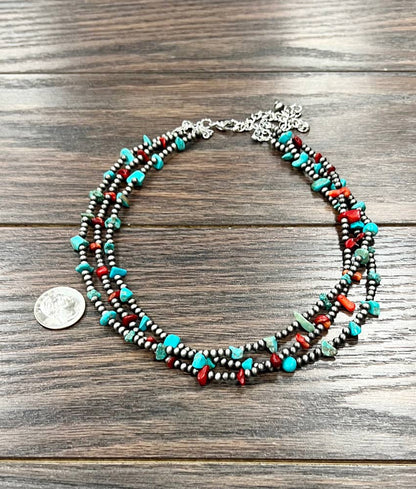 Western Turquoise/Coral Strand Necklace