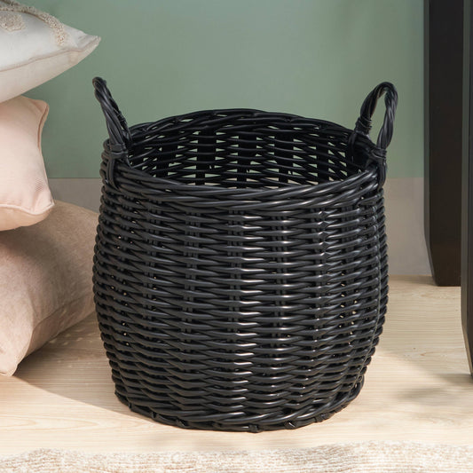 Lucius Round Resin Woven Wicker Basket with Handles