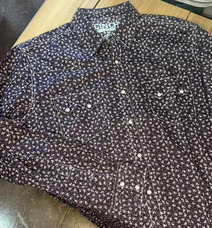 Men's Cinch Modern Print Dark Purple Button Down Shirt