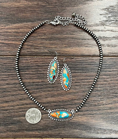 Oval Gemstone Necklace Earrings Set