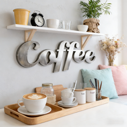 3D Coffee Cutout Lettering Metal Wall Hanging Sign Decor