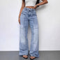 Women's Wide Leg High Waisted Jeans - Vintage Washed