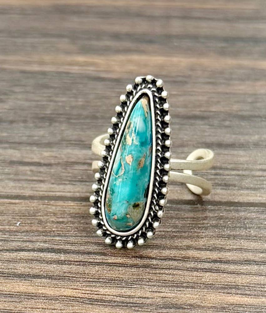 Western Teardrop Gemstone Adjustable Ring