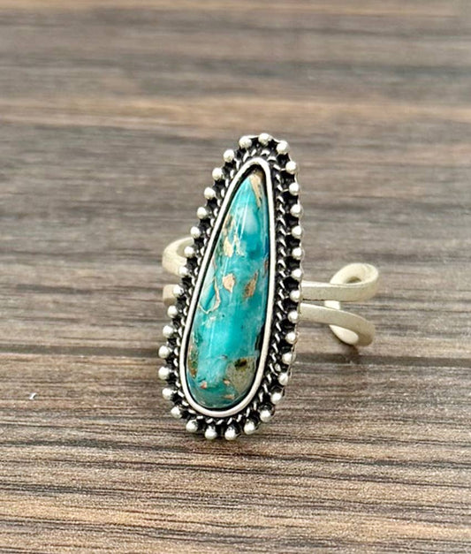 Western Teardrop Gemstone Adjustable Ring
