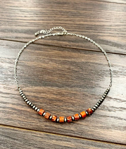 Orange Rondelle Gemstone Necklace