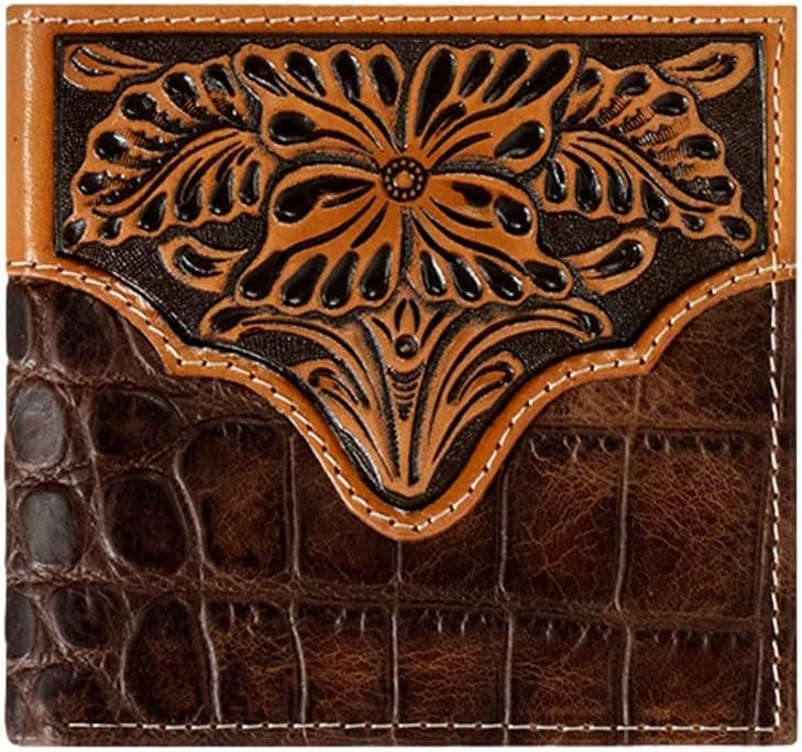 Men's Ariat® Western Wallet Bifold Slim Fit Croc Embossed Brown