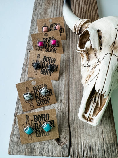 Western Mini Stone Stud Earrings