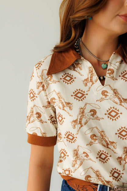Women's Howdy Hanny Brown Aztec Polo