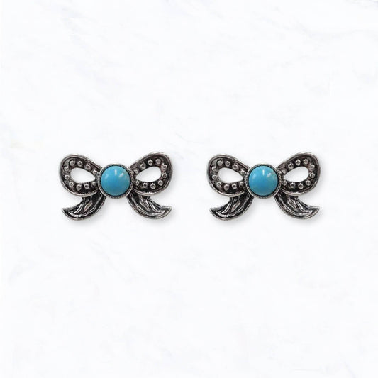 Western Turquoise Bow Stud Earrings