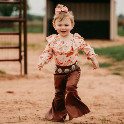 Girl's Shea Baby Brown Faux Leather Bell Pants